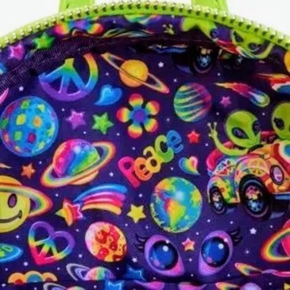 Loungefly Lisa Frank Cosmic Alien Ride Glow Mini Backpack And Wallet - Picture 6 of 8